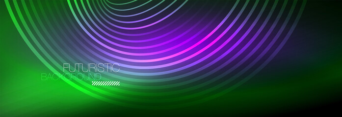 Dark abstract background with glowing neon circles. Trendy layout template for business or technology presentation, internet poster or web brochure cover, wallpaper