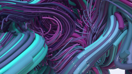 abstract digital background with huge knot of plastic wires