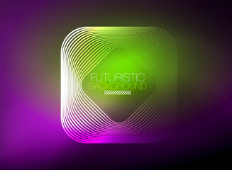 Neon color square shape lines abstract background. Shiny magic energy and motion concept, vector abstract wallpaper background