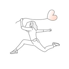 Running girl with heart-shaped balloon.