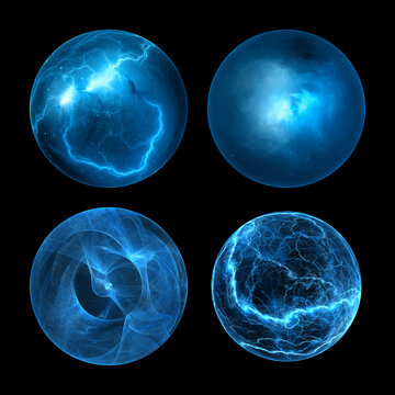 Set of blue glowing power balls isolated on black