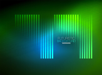 Bright neon color techno abstract background, shiny glowing neon lines in the dark background