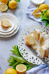 Traditional homemade lemon cake, fresh summer baking items