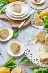 Traditional homemade lemon cake, fresh summer baking items