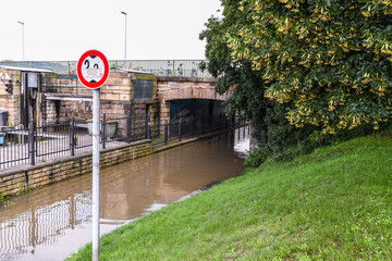 Überflutete Unterführung in Kettwig an der Ruhr