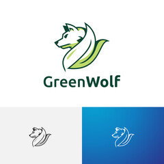 Nature Green Leaf Eco Wolf Head Logo