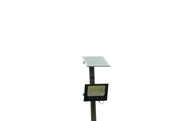 Close up of a solar powered street light isolated on white background.