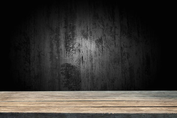 dark background with selective focus of light with table for montage