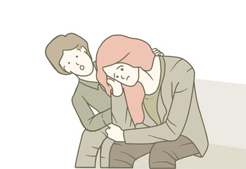 hand drawn illustration of depressed woman