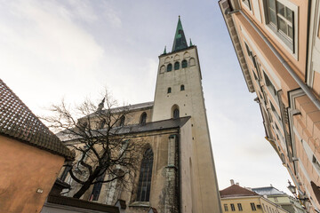 Fototapeta na wymiar Tallinn, Estonia. St. Olaf's Church (Oleviste kirik), a 12th Century Baptist in the Old Town