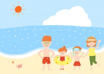 Obraz na płótnie Canvas 海水浴をする家族