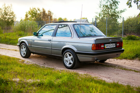 KYIV, UKRAINE - May 21, 2020: The back of an old German rare car BMW e30