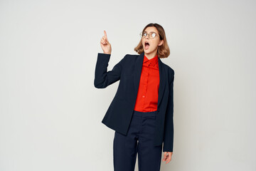 Business woman in a suit wearing glasses work manager documents official