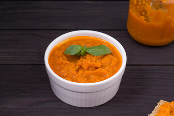 Squash spread, zucchini caviar and ingredients. Healthy food