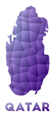 Map of Qatar. Low poly illustration of the country in a purple geometric design. Polygonal vector illustration.