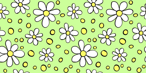 Vector simple primitive floral seamless pattern. Cute endless print with flowers drawn by hand. Sketch, doodle, scribble. Summer spring backgrounds and textures