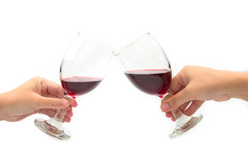 Cheer a glass of two red wine isolated