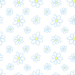 Vector simple primitive floral seamless pattern. Cute endless print with flowers drawn by hand. Sketch, doodle, scribble. Summer spring backgrounds and textures