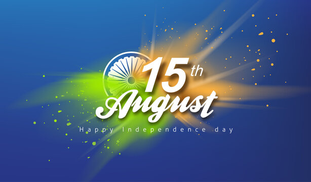 Independence day India celebration banner with color splash. 15th of August poster.
