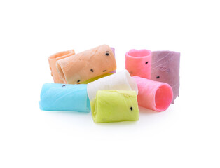 coconut biscuit rolls on white background, This Thai dessert is called 