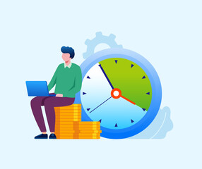 Business time management or time is money flat vector illustration banner and landing page