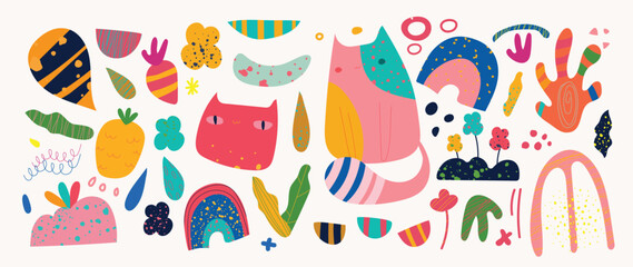 Hand drawn abstract pattern vector. Cute and modern organic shapes, scrapbook, stories template, abstract graphics background design for prints, wallpaper, packaging background. 