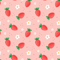 Cute strawberries seamless pattern. Vector illustration.