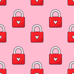 Cute lock on pink background. Seamless pattern. Vector illustration.