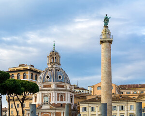 Fototapeta na wymiar The Church of Santa Maria di Loreto and Trajan's Column in Rome, Italy