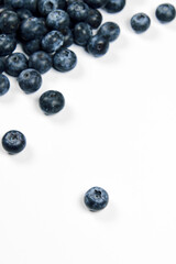 nature and healthy food concept - Top view of fresh blueberries isolated on white background. Copy space