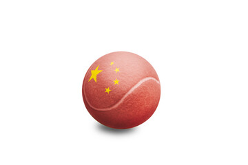 Tennis ball with the coloured national flag of China on the white background