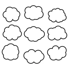 Dekokissen blank white speech bubbles set. cartoon doodles chat box with different cloud shape and black frame isolated on white background © piggu