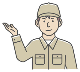 Male blue collar worker gesture illustration | navigate, recommend