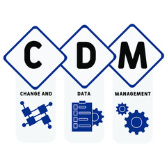 Fototapeta premium CDM - Change and Data Management acronym. business concept background. vector illustration concept with keywords and icons. lettering illustration with icons for web banner, flyer, landing 