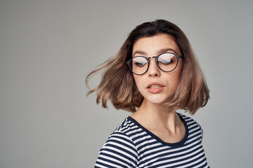 Obraz premium pretty blonde with glasses fashion modern style emotions