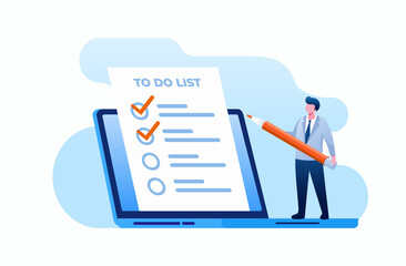 To do list and checkmark flat vector illustration banner and landing page