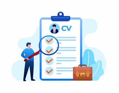 People checking a CV candidate, job hiring concept, online vacancy. Illustration flat vector template