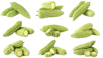 collection of bitter gourd isolated on white background