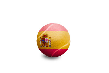 Tennis ball with the colored national flag of Spain on the white background
