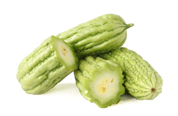 bitter gourd halves isolated on background