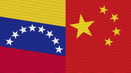 China and Venezuela Two Half Flags Together Fabric Texture Illustration