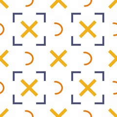 Raster geometric pattern. Ornament from an orange arc, yellow mark, blue angle. Pattern for textiles, scrapbooking, wallpaper.