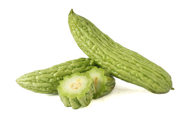 bitter melon (or) sliced bitter melon isolated on white background