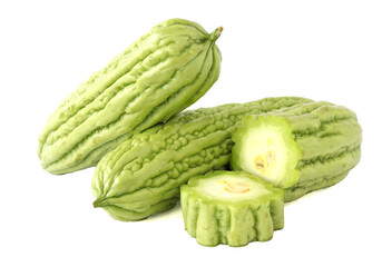 bitter melon (or) sliced bitter melon isolated on white background