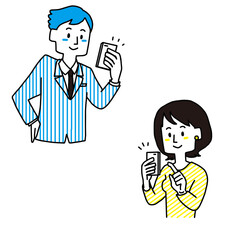 スマホを操作している男女のイラストセット