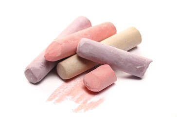 Colorful chalks pile isolated on white background