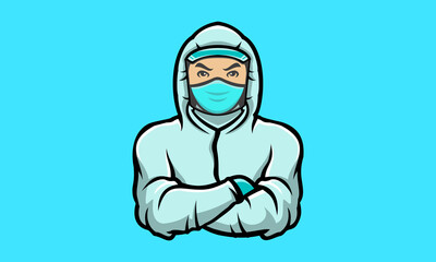 Medical suit mascot logo template.illustration of a person in a medical suit