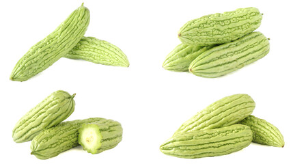 collection of bitter gourd isolated on white background