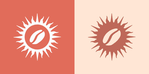 Abstract sun with coffee bean. Boho, retro symbol with slightly rough edges. Design element perfect for organic, craft coffee companies and cafes. Vector illustration for packaging and cups.