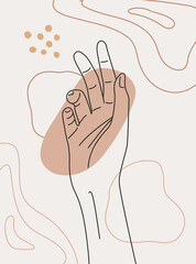 Hand gesture boho style wall art decor. Creative minimalist hand draw abstract art . Modern illustrations. Bohemian style